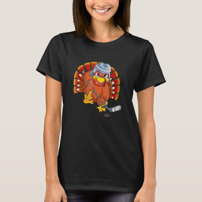Ice Hockey Thanksgiving Turkey Playing Hockey Boys T-Shirt (Front)