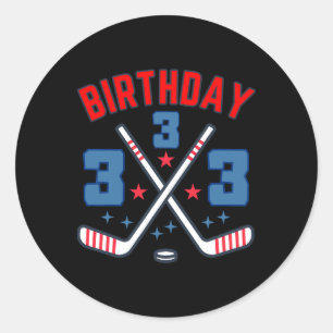 Ice Hockey Three Birthday Boy 3rd Party Boys Age 3 Classic Round Sticker