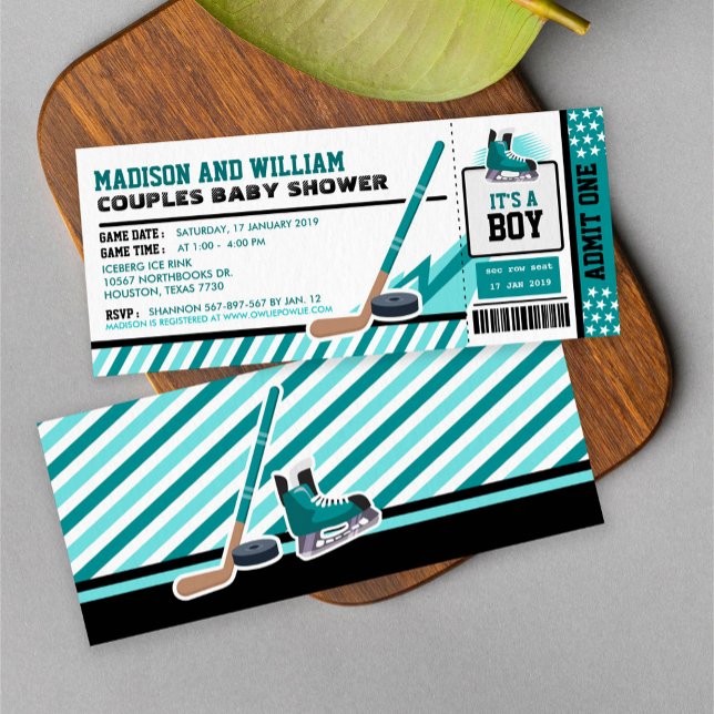 Ice hockey Ticket Pass Baby Shower Invitation (Creator Uploaded)