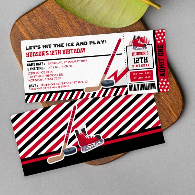Ice hockey Ticket Pass Birthday Party Invitation (Creator Uploaded)