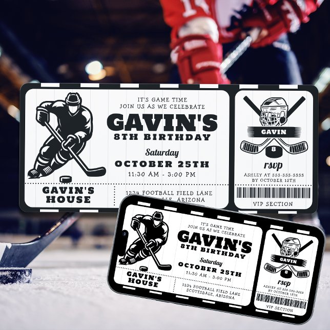 Ice Hockey Ticket Sport Editable Birthday Party Invitation (Creator Uploaded)