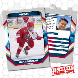 Ice Hockey Trading Card in Cool Red Blue Grey