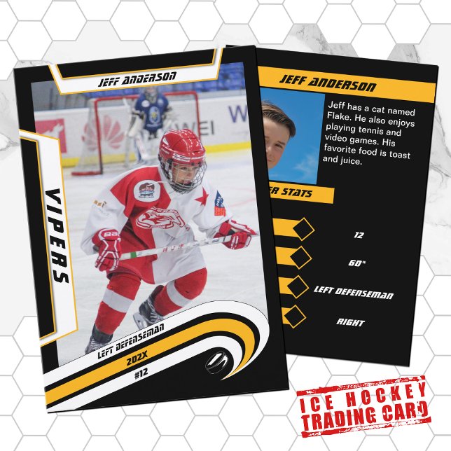 Ice Hockey Trading Card in Lively Yellow (Sunny vibes for young hockey champs! Cool yellow hockey trading card - a perfect souvenir and gift )