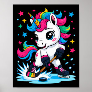 Ice Hockey Unicorn Kawaii Poster