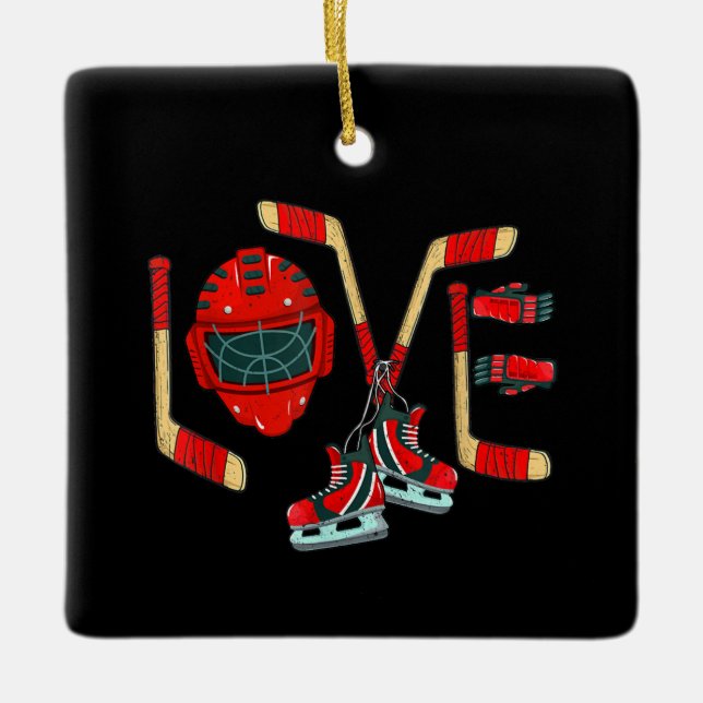 Ice Hockey Valentines Day Love Cute Gift Boys Girl Ceramic Ornament (Front)
