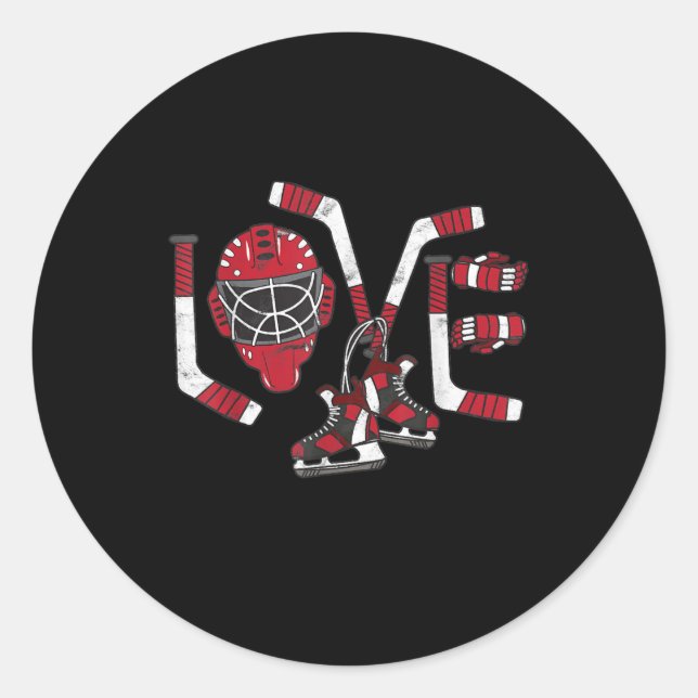 Ice Hockey Valentines Day Love Cute Gift Boys Girl Classic Round Sticker (Front)