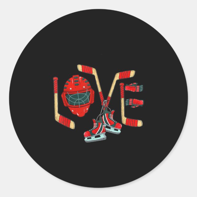 Ice Hockey Valentines Day Love Cute Gift Boys Girl Classic Round Sticker (Front)