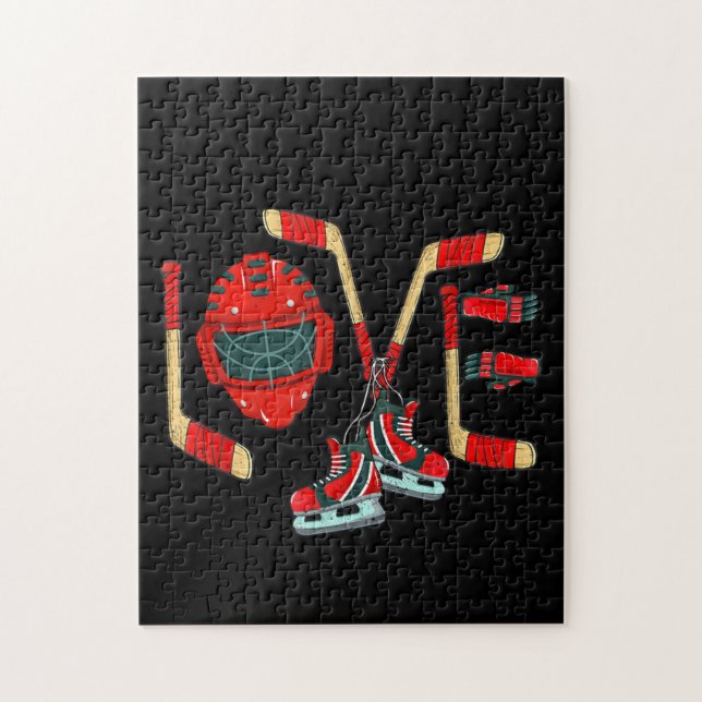 Ice Hockey Valentines Day Love Cute Gift Boys Girl Jigsaw Puzzle (Vertical)