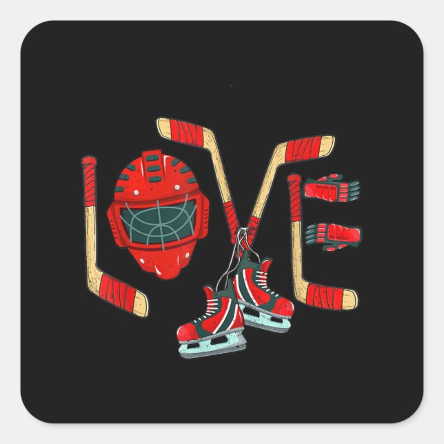 Ice Hockey Valentines Day Love Cute Gift Boys Girl Square Sticker (Front)