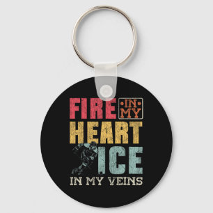 Ice Hockey Vintage Fire In My Heart Ice In My Vein Key Ring