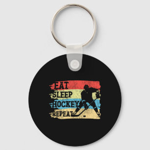 Ice Hockey Vintage Retro Eat Sleep Hockey Repeat Key Ring