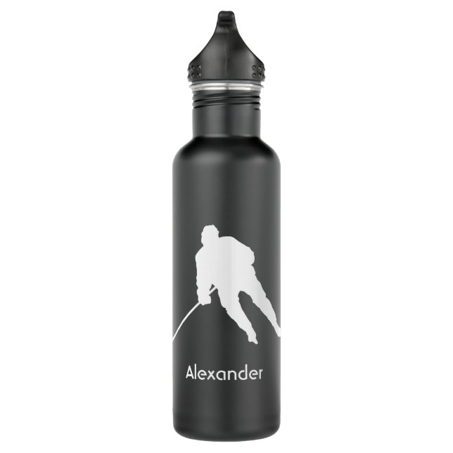 Ice Hockey water bottle player name black white (Right)