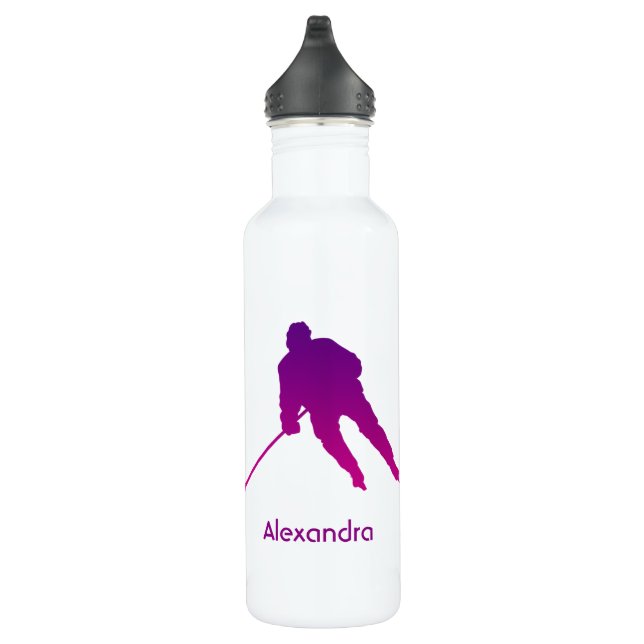 Ice Hockey water bottle player name purple (Right)