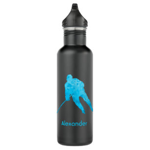 Ice Hockey water bottle player name turquoise