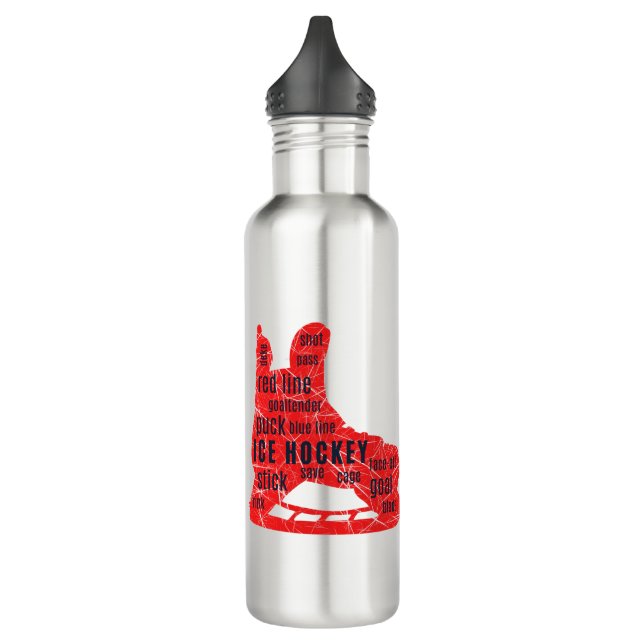 Ice hockey water bottle - red skate with word (Left)