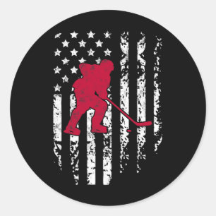 Ice Hockey Winter Sports Vintage American Flag Pat Classic Round Sticker