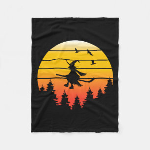Ice Hockey Witch Hockey Halloween Vintage Fleece Blanket