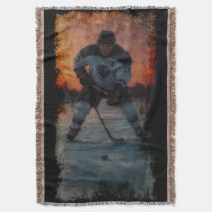 Ice Hocky Player at Sunset Throw Blanket