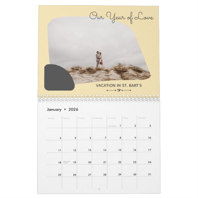 Ice Lemon Yellow Our Year Of Love 1st Anniversary Calendar (Jan 2026)