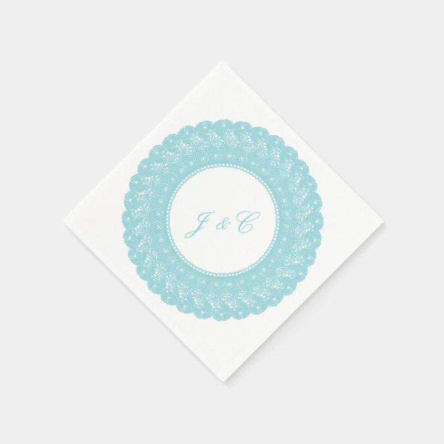 Ice/mint blue lace cocktail napkin (Corner)