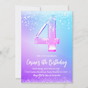 Ice number white glitter girl birthday invitation
