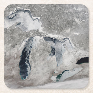 Ice On The Great Lakes, United States. Square Paper Coaster