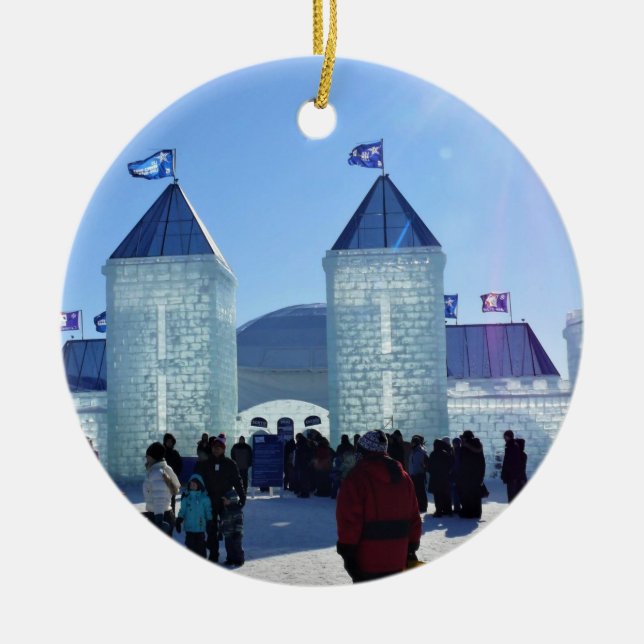 Ice Palace at Carnaval de Quebec, Canada Ceramic Tree Decoration (Front)