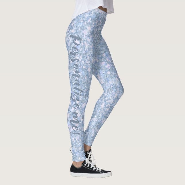Ice Palace Pale Blue Glitter CUSTOM TEXT Leggings (Right)