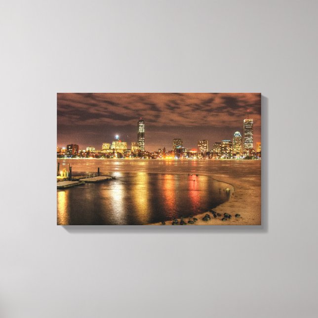 Ice partially melted on Charles River in Boston Canvas Print (Front)