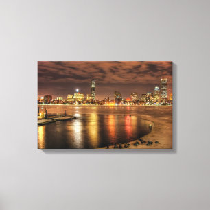 Ice partially melted on Charles River in Boston Canvas Print