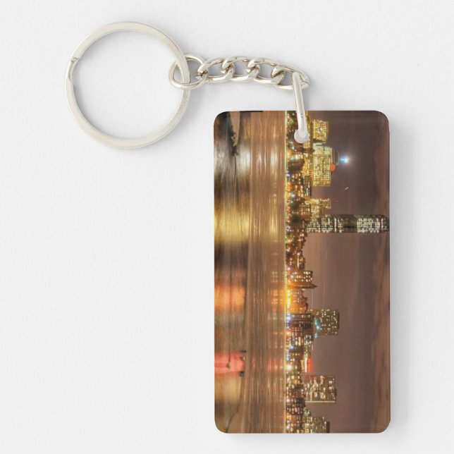 Ice partially melted on Charles River in Boston Key Ring (Front)
