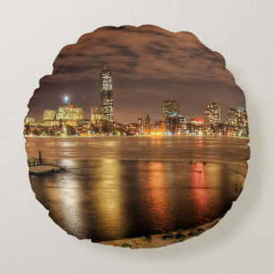 Ice partially melted on Charles River in Boston Round Cushion
