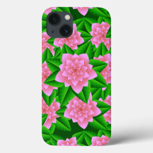 Ice Pink Camellias and Green Leaves iPhone 13 Case