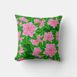 Ice Pink Camellias and Green Leaves Cushion