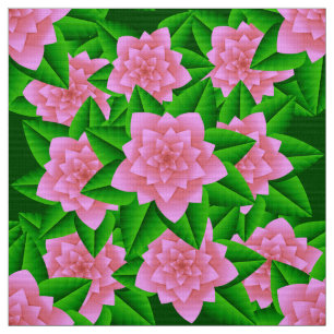 Ice Pink Camellias and Green Leaves Fabric