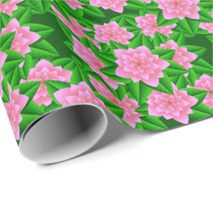 Ice Pink Camellias and Green Leaves Wrapping Paper