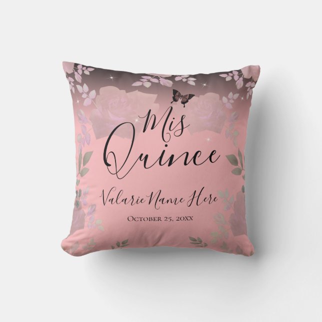 Ice Pink Fancy Roses Mis Quince Pink Throw Pillow (Front)