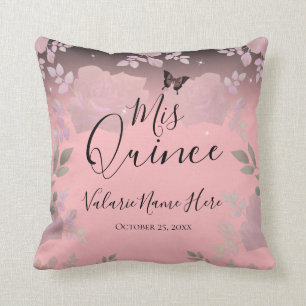 Ice Pink Fancy Roses Mis Quince Pink Throw Pillow