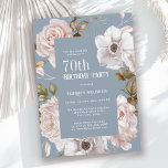 Ice Pink Roses Watercolor Floral 70th Birthday Invitation<br><div class="desc">An elegant watercolor floral 70th birthday party invitation, this design features beautiful watercolor roses in winter ice pink on a dusty blue background. All of the text can be personalised with your custom party text, including the age. You can also use this invitation template for other ages by personalising the...</div>