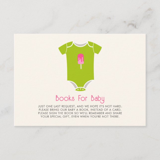 Ice Pop Baby Clothes Girl Baby Shower Book Request Enclosure Card (Front)