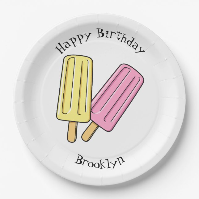 Ice pop cartoon illustration paper plate (Front)