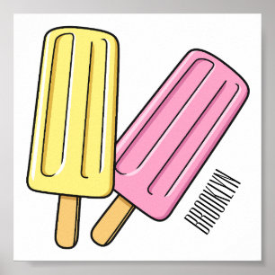 Ice pop cartoon illustration  poster