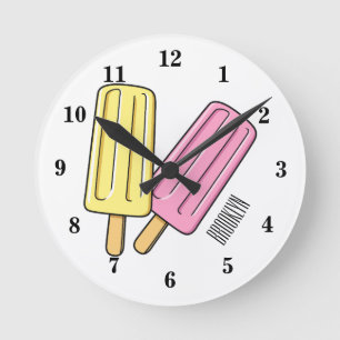 Ice pop cartoon illustration round clock