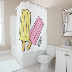 Ice pop cartoon illustration shower curtain