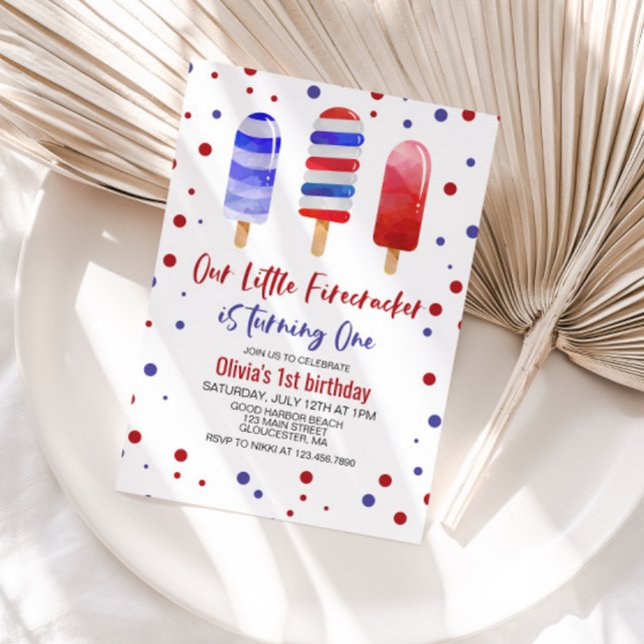 Ice Pops Firecracker Red White Blue 1st Birthday Invitation (Creator Uploaded)