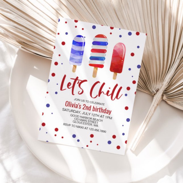 Ice Pops Let's Chill Red White Blue Birthday Invitation (Creator Uploaded)