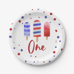 Ice Pops One Red White Blue 1st Birthday Paper Plate