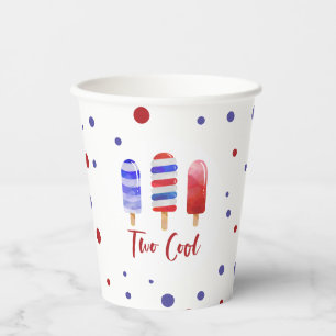 Ice Pops Two Cool Red White Blue 2nd Birthday Paper Cups