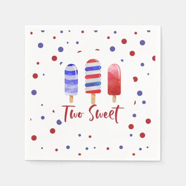 Ice Pops Two Sweet Red White Blue 2nd Birthday Napkin (Front)