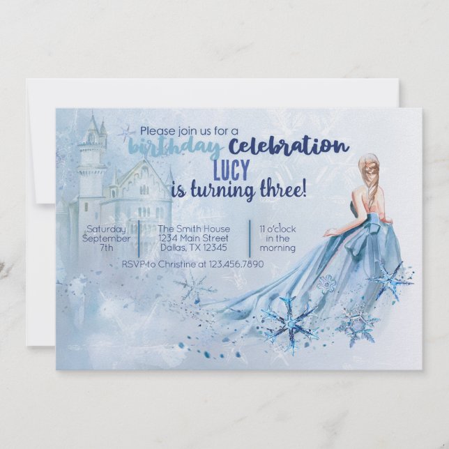Ice Princess Birthday Party Invite (Front)